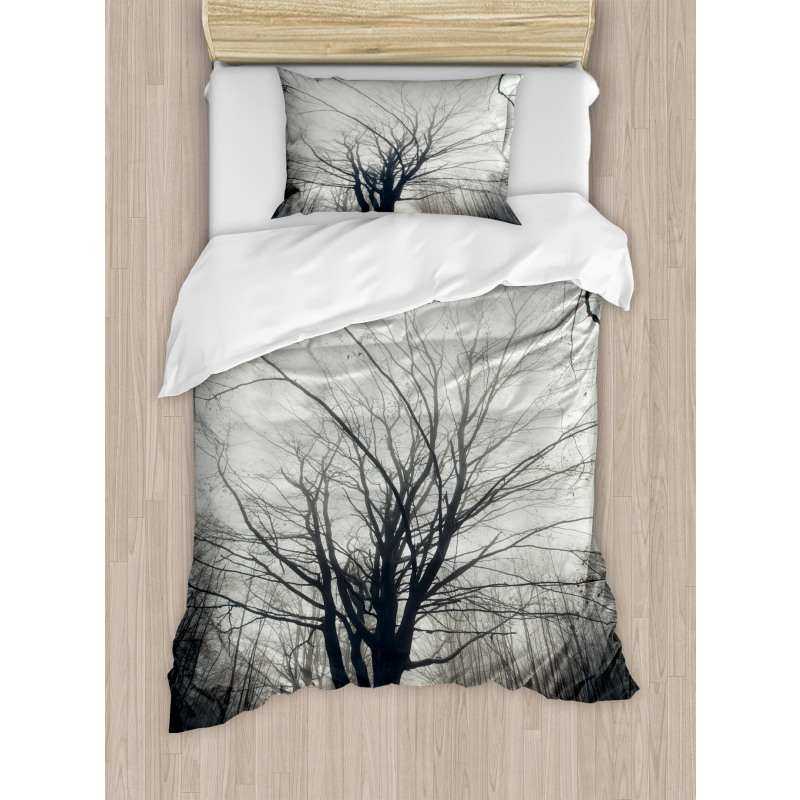 Autumn Tree in Fog Dark Duvet Cover Set