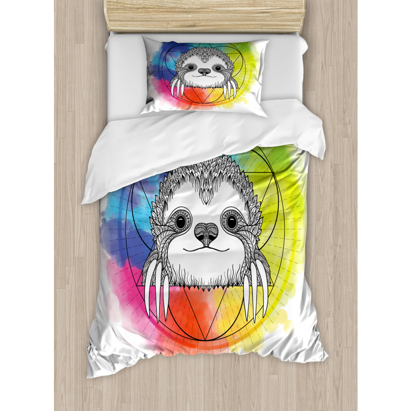 Rainbow Sloth Sketch Duvet Cover Set