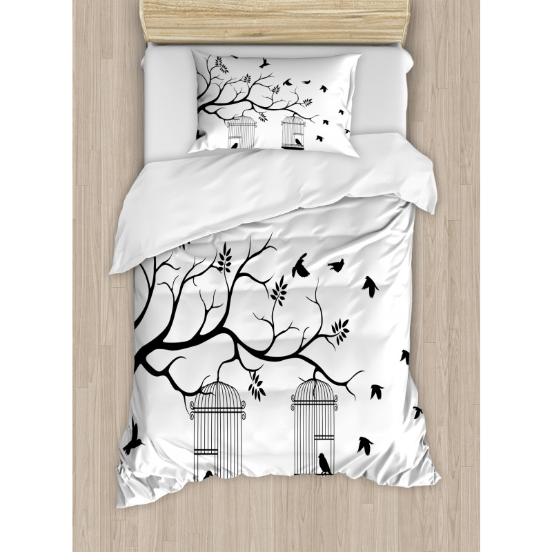 Birds Flying to Cages Duvet Cover Set