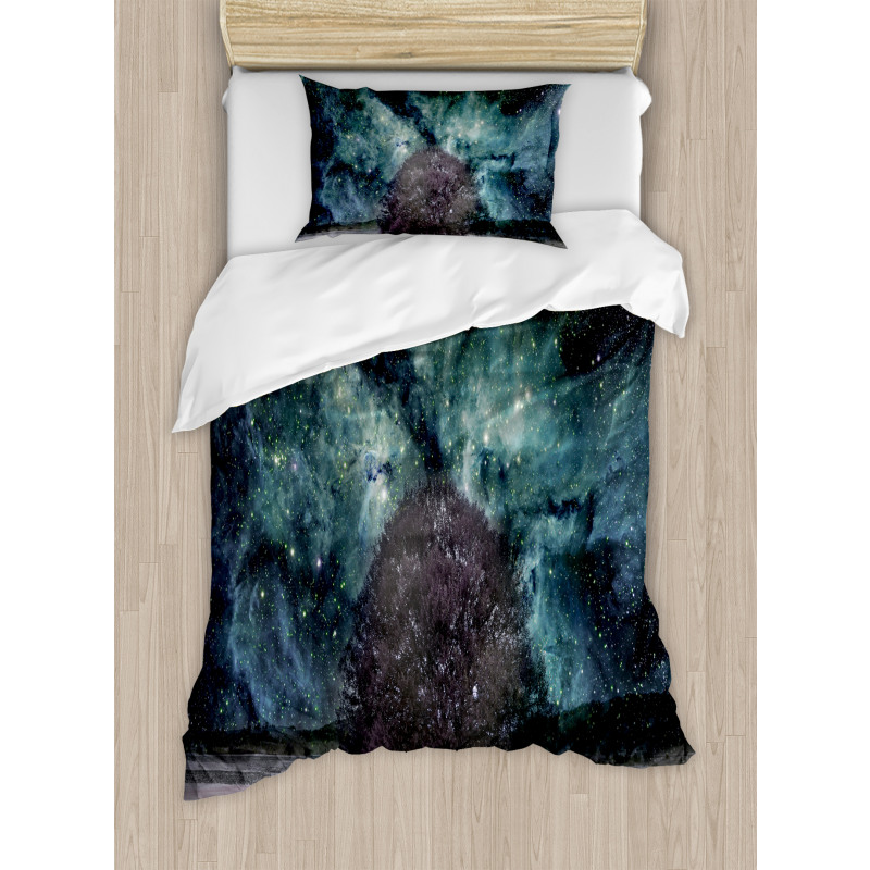Nebula Galaxy Planet Tree Duvet Cover Set