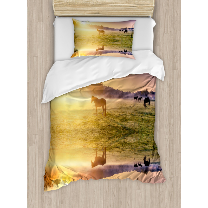Horse Valley with Lake Duvet Cover Set