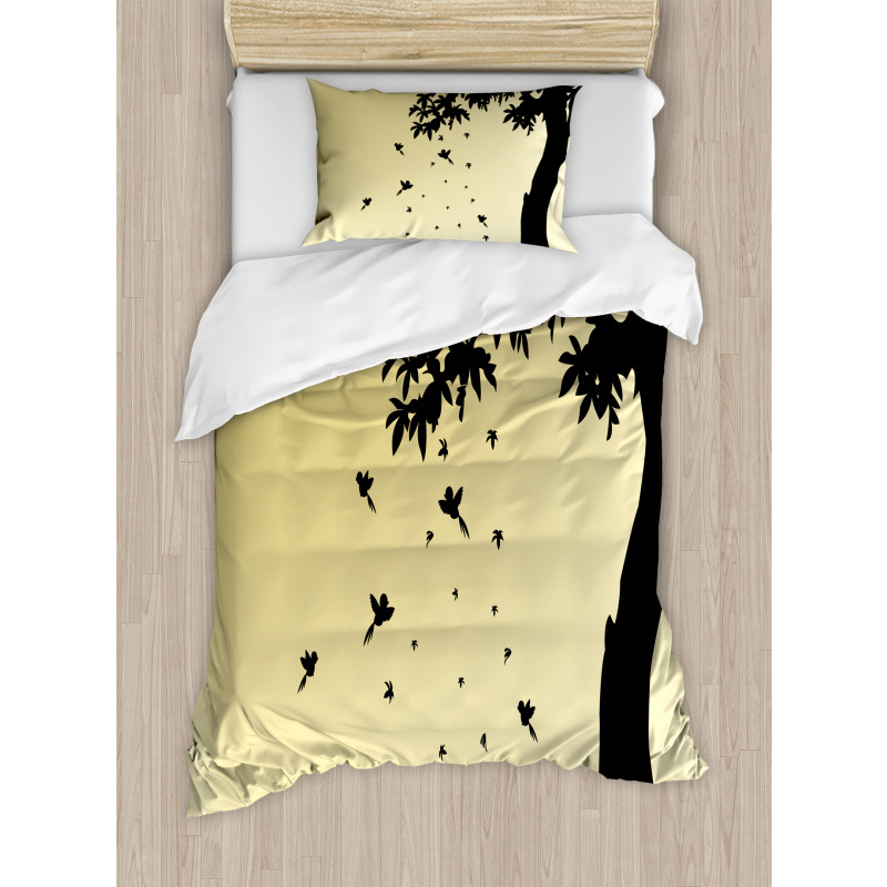 Tree with Falling Leaves Duvet Cover Set