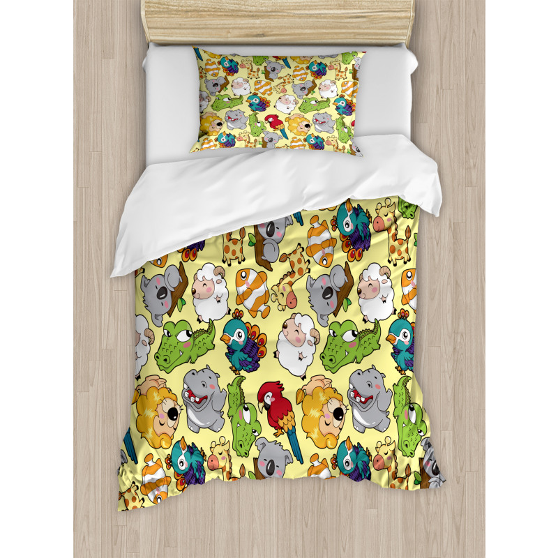 Hippo Giraffe Koala Duvet Cover Set