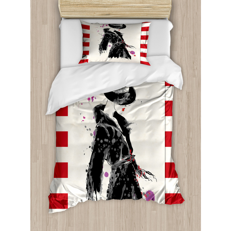 Modern Woman in Coat Duvet Cover Set