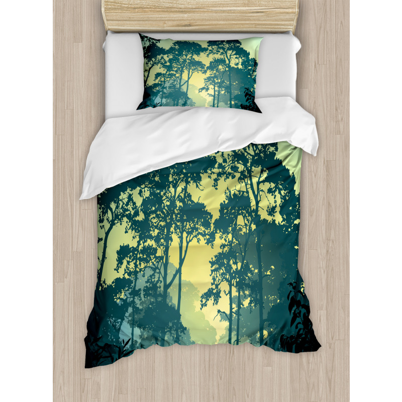 Mist Forest Trees Scene Duvet Cover Set