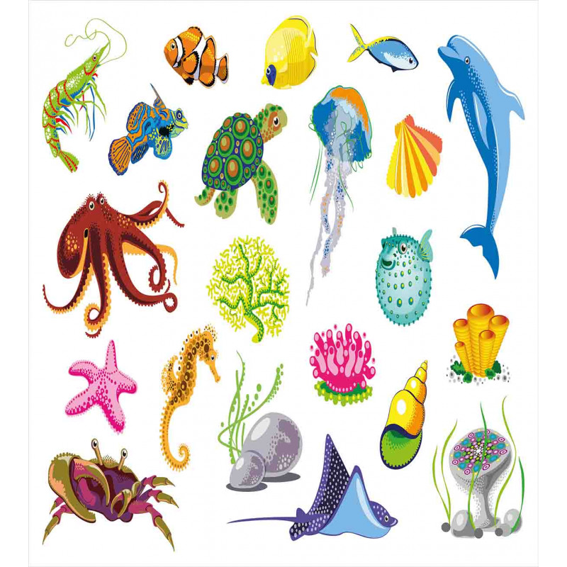 Sea Animals Octopus Fish Duvet Cover Set