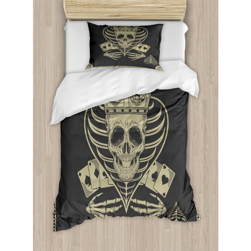 Vector Skull Poker Cards Duvet Cover Set