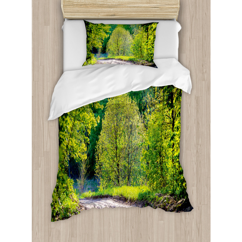Path in Forest by Lake Duvet Cover Set