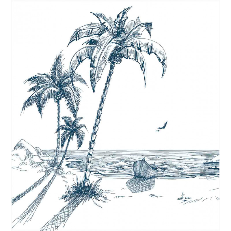 Palm Tree Boat Sketch Duvet Cover Set
