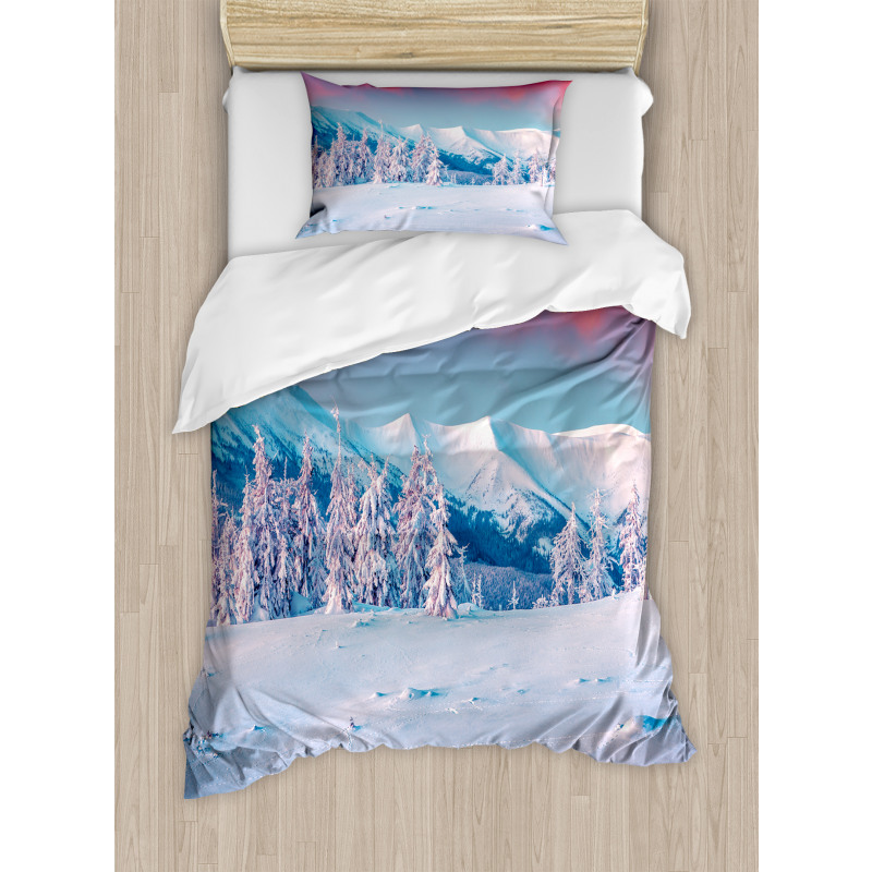 Sunset Snowy Winter Duvet Cover Set