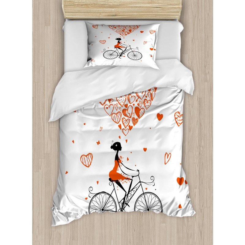 Romantic Cyclist Girl Duvet Cover Set