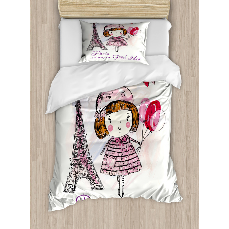 Hearts on Eiffel Tower Duvet Cover Set