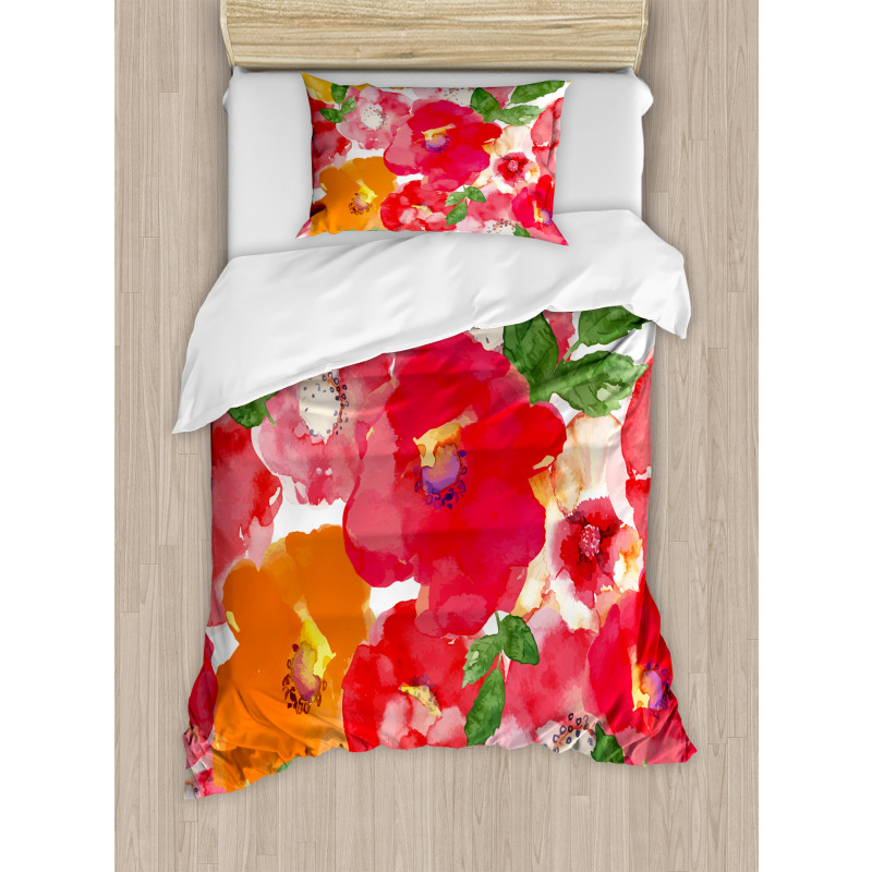 Watercolor Style Floral Duvet Cover Set