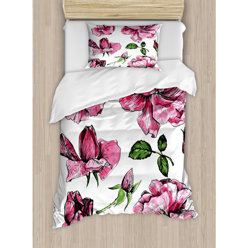 Garden Flowers Rose Buds Duvet Cover Set