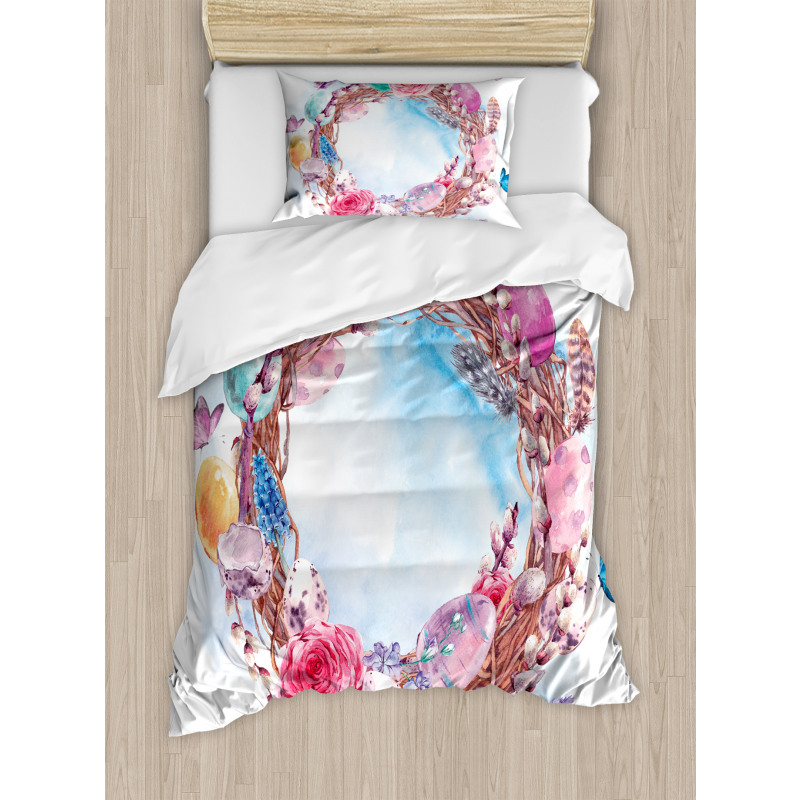 Floral Wreath Feathers Duvet Cover Set