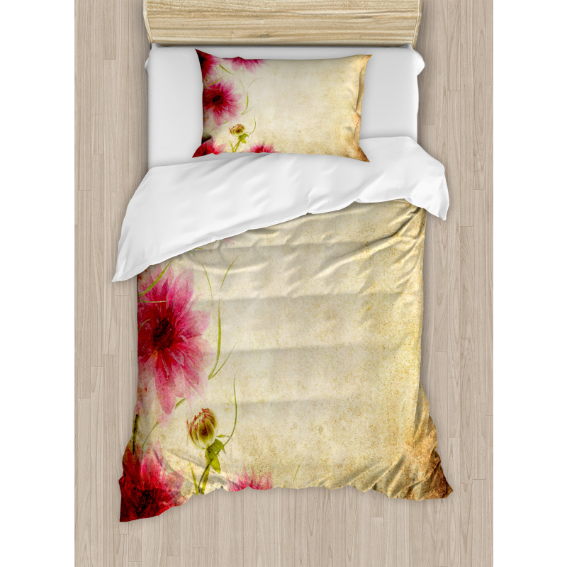 Retro Flowers Grungy Old Duvet Cover Set