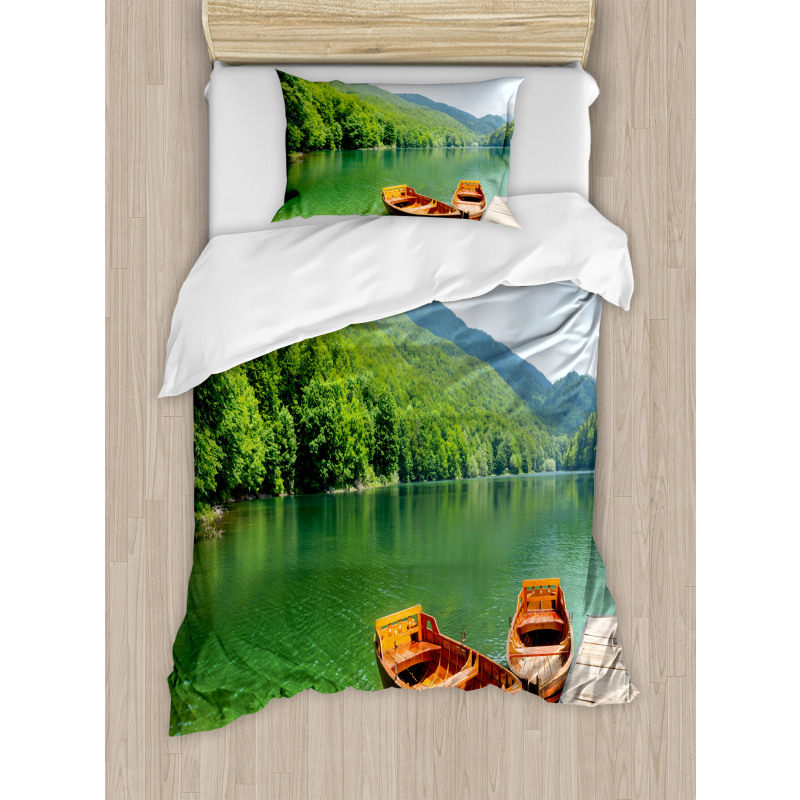 Boats Lake Forest Serene Duvet Cover Set