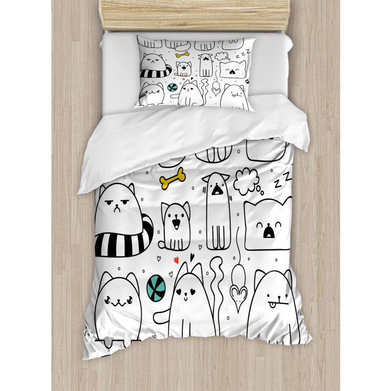 Sketchy Cats with Toys Duvet Cover Set