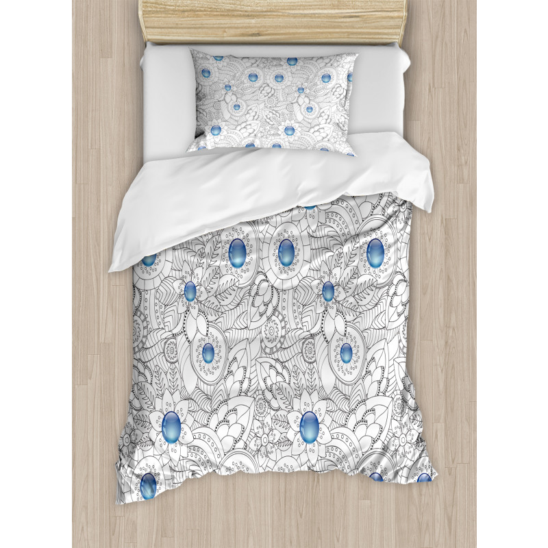 Flowers with Blue Dots Duvet Cover Set