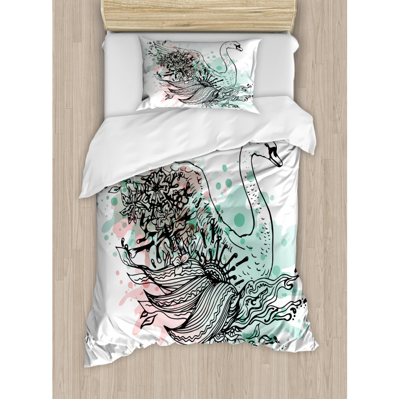 Sketchy Swan Watercolors Duvet Cover Set