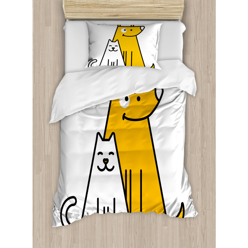 Cats and Dogs Friends Duvet Cover Set