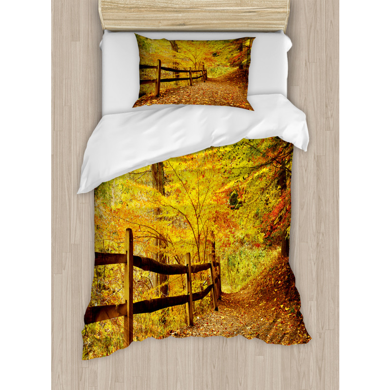 Fall Trees Leaf Road Duvet Cover Set