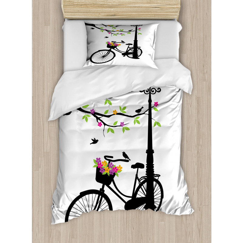 Spring Tree Birds Bike Duvet Cover Set