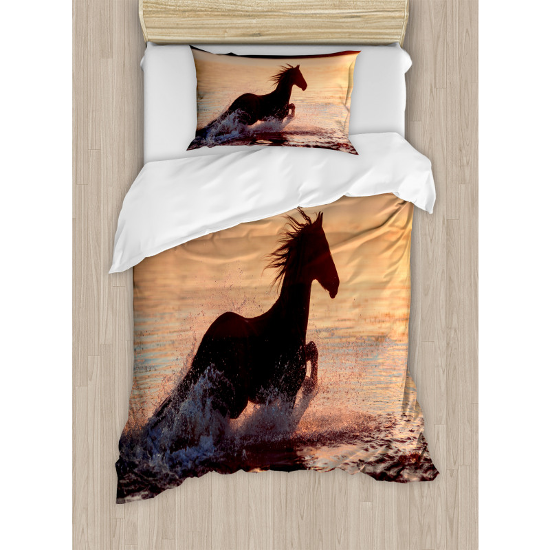 Horse Sea at Sunset Duvet Cover Set