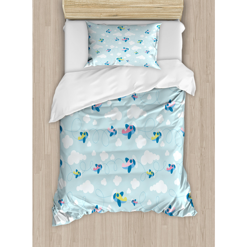 Cartoon Sky Planes Clouds Duvet Cover Set