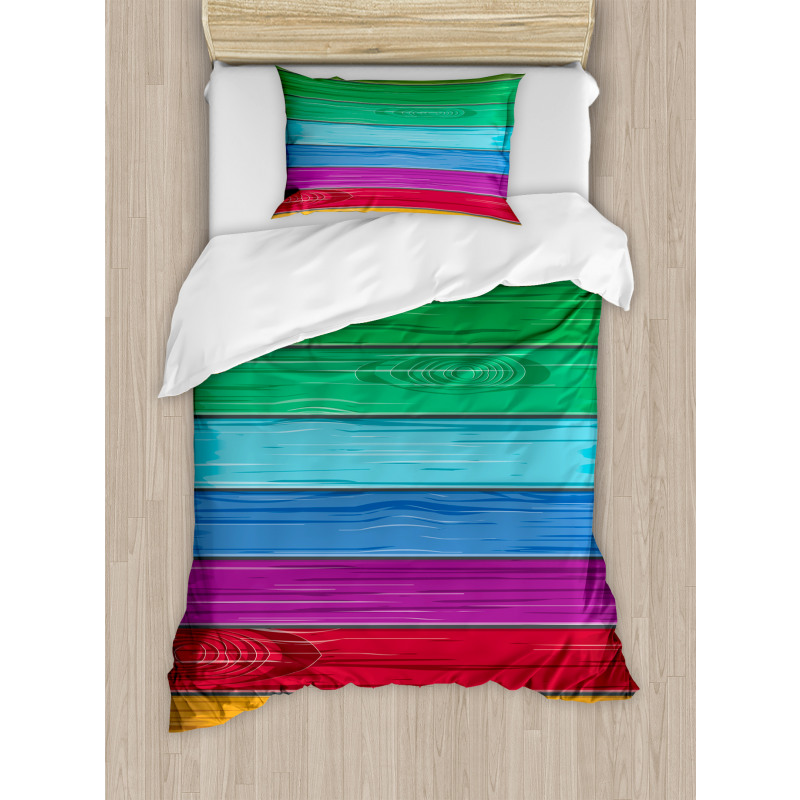 Colorful Wood Stripes Duvet Cover Set