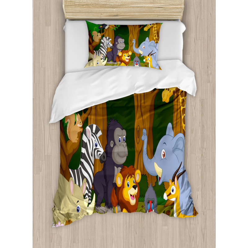 Cartoon Elephant Lion Duvet Cover Set