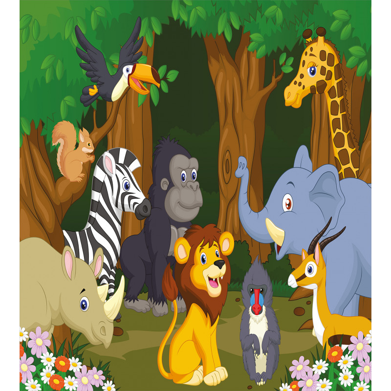 Cartoon Elephant Lion Duvet Cover Set