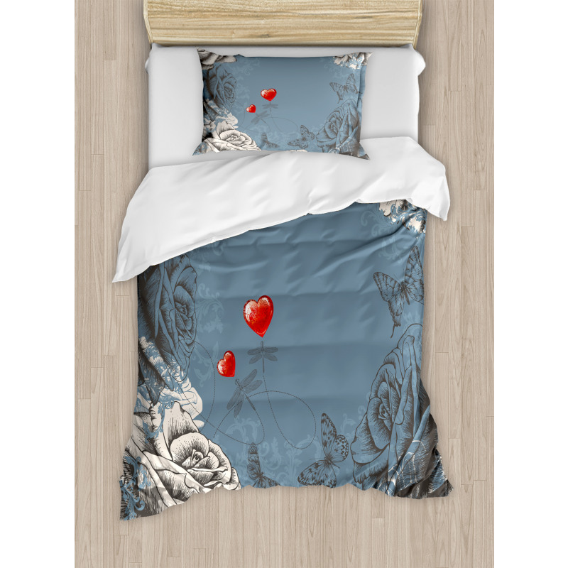 Grunge Rose Petal Heart Duvet Cover Set