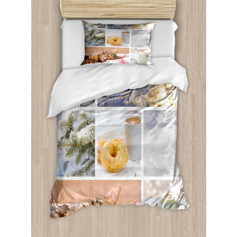 Snow Cat Coffee Donuts Duvet Cover Set