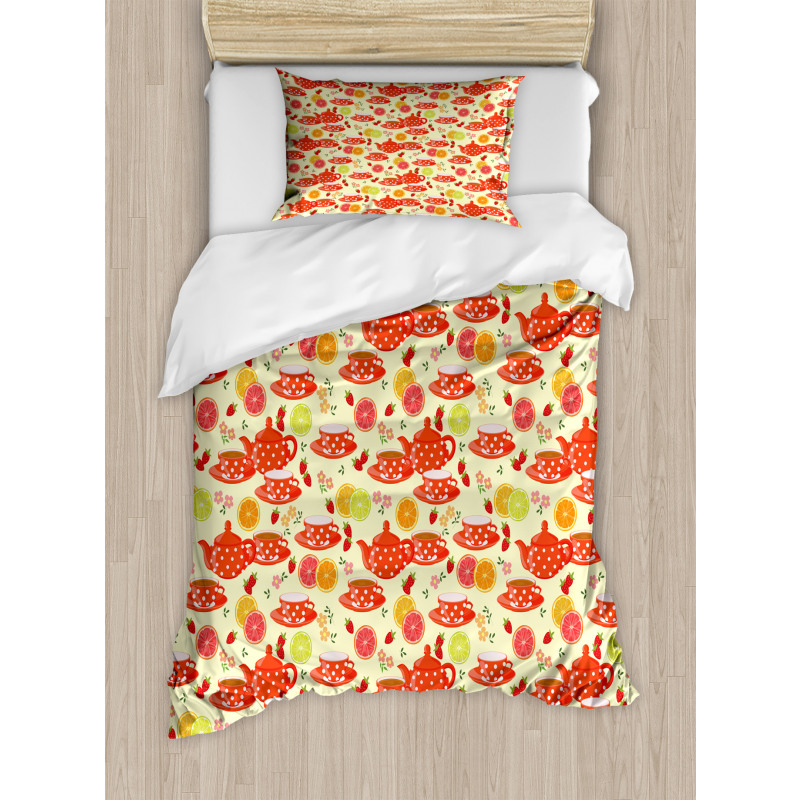 Cup with Dots and Fruits Duvet Cover Set