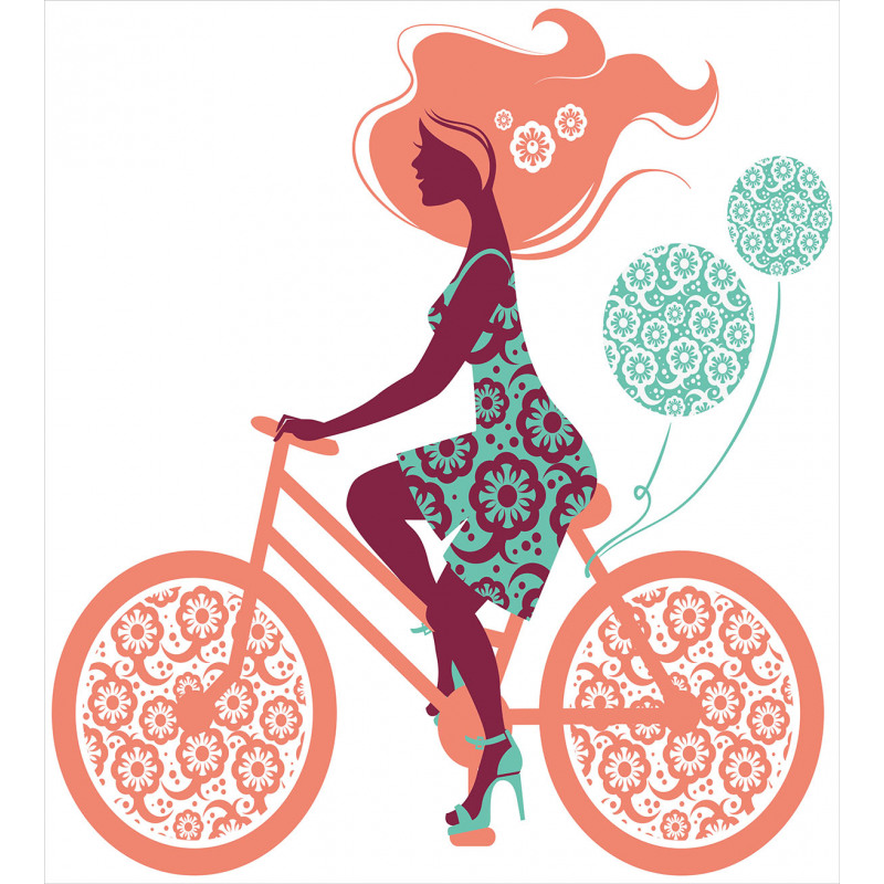 Coral Flowers Bikes Girl Duvet Cover Set