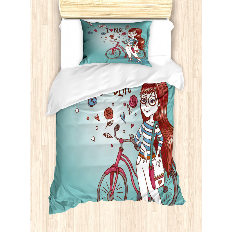 Girl with Bike Duvet Cover Set