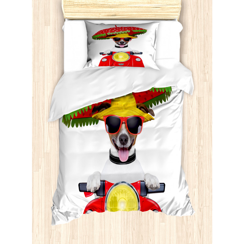 Dog Driving a Motorcycle Duvet Cover Set