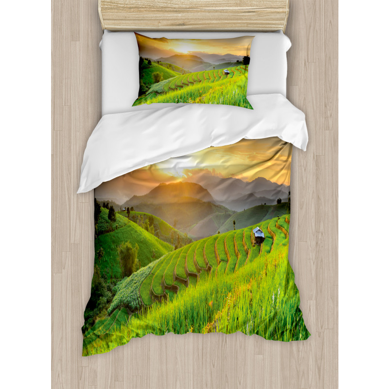 Green Farm Landscape Duvet Cover Set