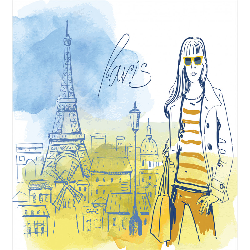 Girl at the Eiffel Tower Duvet Cover Set