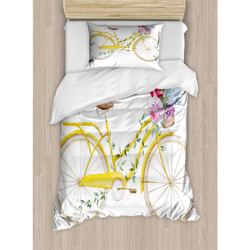 Bicycle with Flowers Duvet Cover Set