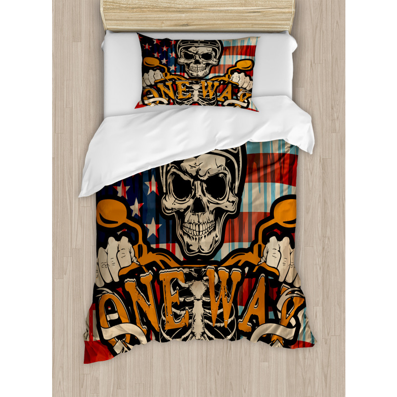 Biker Skull American Flag Duvet Cover Set