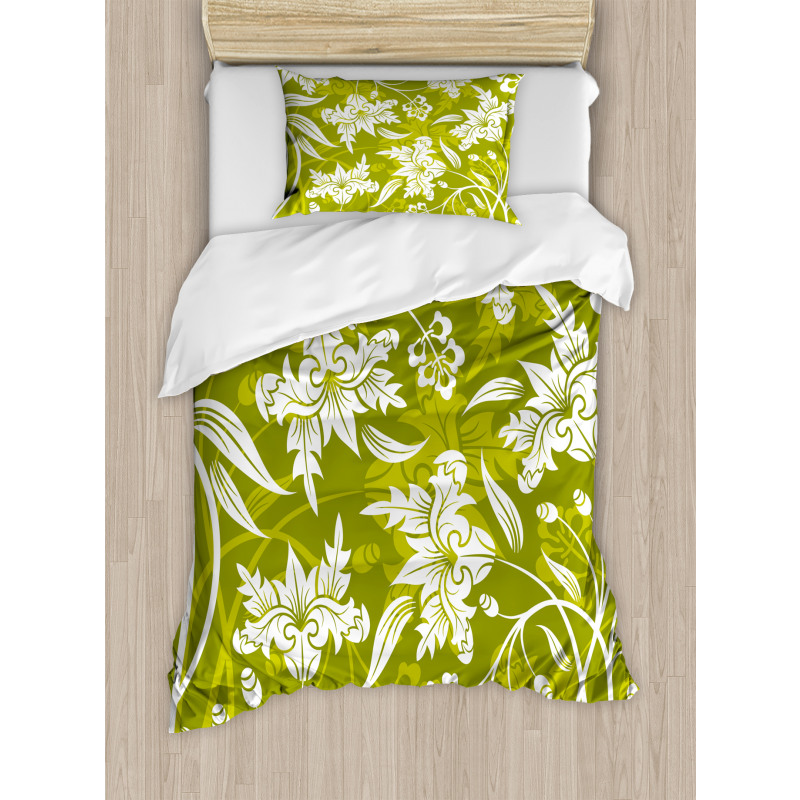 Green Flower Pattern Duvet Cover Set