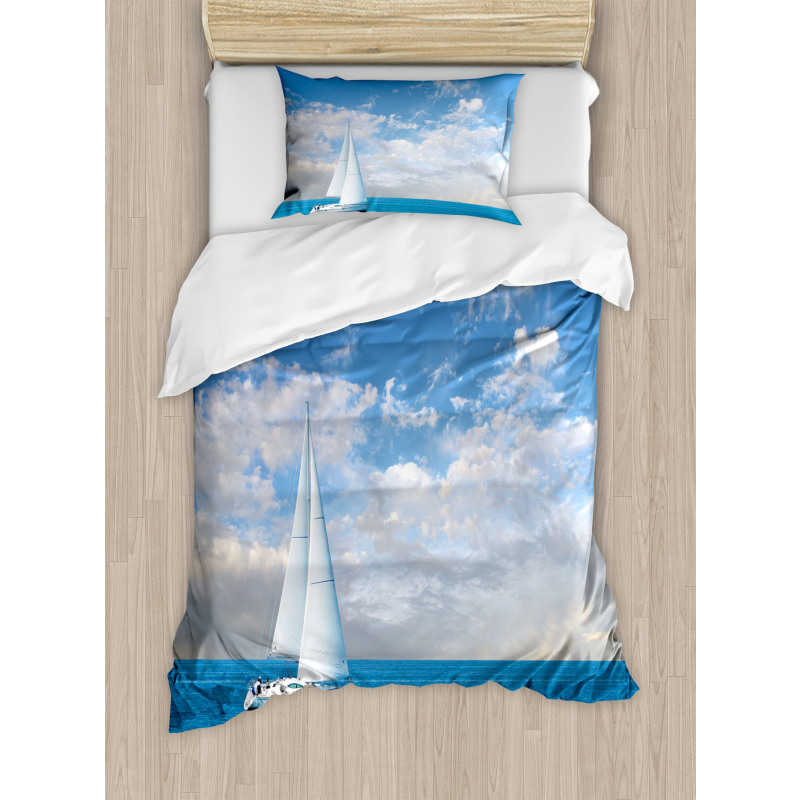 Modern Sail Boat on Sea Duvet Cover Set