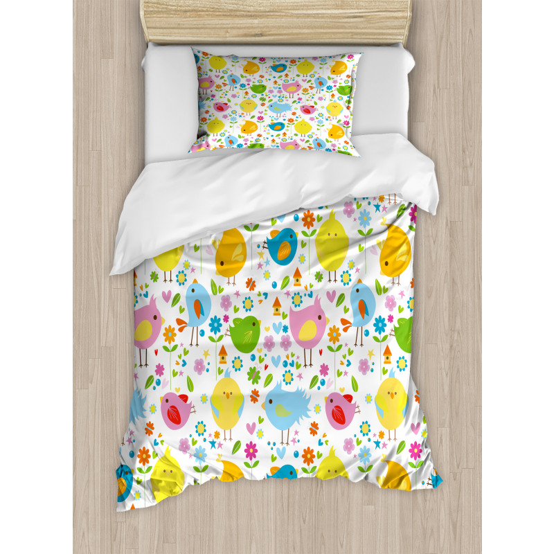 Colorful Birds and Flowers Duvet Cover Set