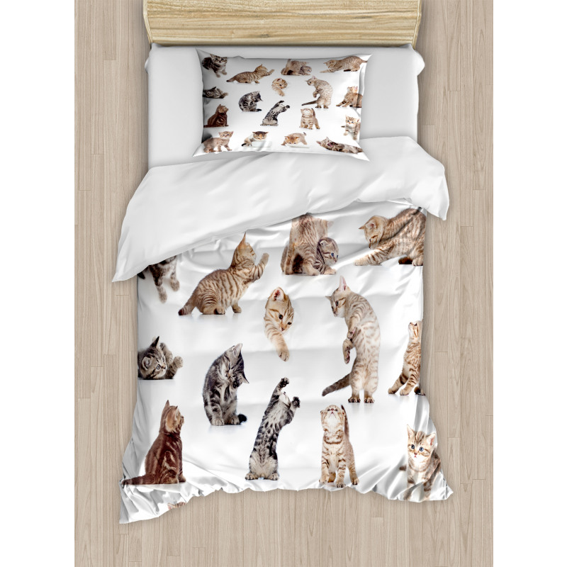 Funny Playful Cats Image Duvet Cover Set