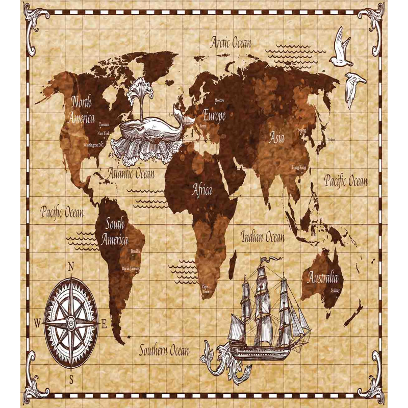 Retro Sketch World Map Duvet Cover Set