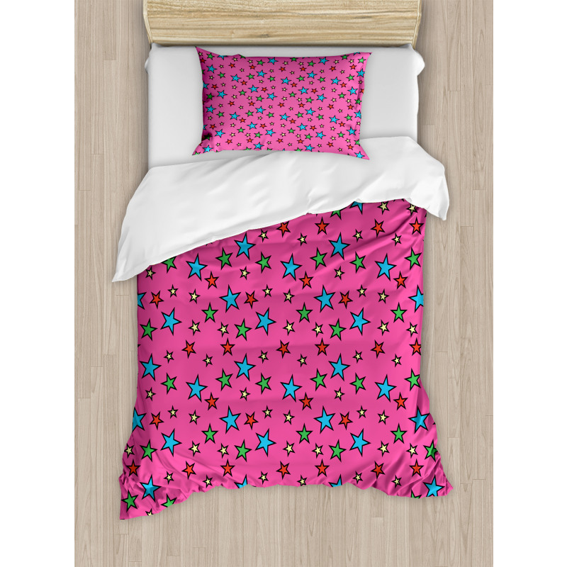 Hot Pink Retro Stars Duvet Cover Set