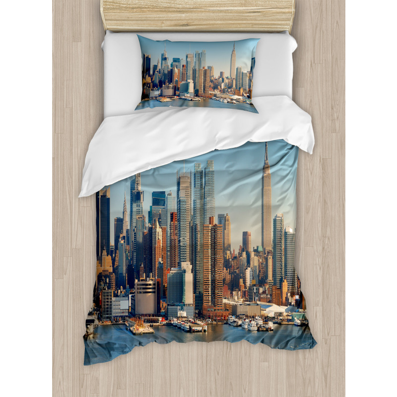 NYC Skyline River Scenery Duvet Cover Set