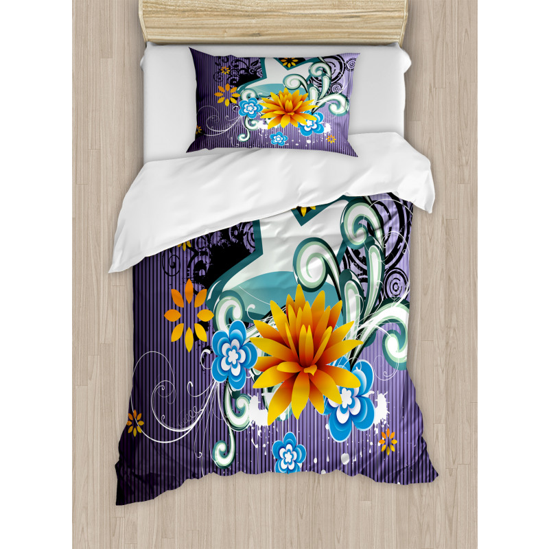 Stars Flowers Swirls Duvet Cover Set